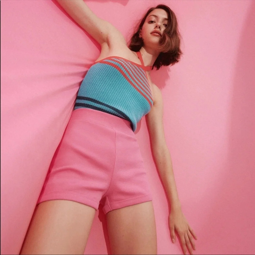 NWT ZARA PINK RIBBED STRETCH SHORTS